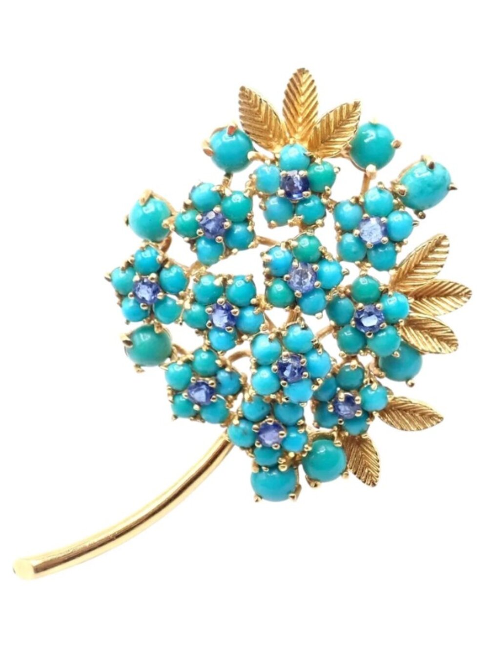 Vintage! Authentic Tiffany & Co 18k Yellow Gold Turquoise Sapphire Pin Brooch